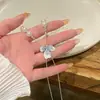 Colar de Pérolas Flor de Íris Azul Cristal de Gelo para Mulheres 2025 Novo Estilo de Nicho Corrente Elegante para Clavícula Luxo Leve Alta Qualidade Corrente de Pescoço Ajustável