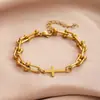 Pulseira Cruzada Ajustável em Aço Inoxidável com Fivela de Ferradura em Forma de U Nova Europeia e Americana Atravessando Fronteiras Joias para Homens e Mulheres Venda por Atacado