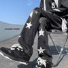 Pantalones vaqueros con bordado de estrella de cinco puntas, estilo americano, retro, de alta gama, estilo hip hop, rectos y rotos para hombres de High Street