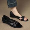 Preciosas Sandalias Peep-Toe de Cuero Suave para Mujer, Nuevo Estilo de Verano, Modernas y Delicadas, Zapatos de una Sola Pieza con Tacón Bajo Calados y Suelas Suaves
