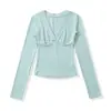 BT986-26 Otoño Estilo Coreano Ajuste Delgado Básico Cuello en V Línea Dividida Cachemir Manga Larga Suéter Camiseta Top