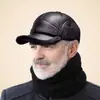 Gorra de Béisbol de Invierno para Hombre, Estilo Abuelo, Felpa Gruesa, Cálida, Pico de Pato, Protección Auditiva, Antifrío para Mediana Edad, Tejido de Escalera Engrosado