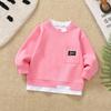 Moletom Infantil Primavera & Outono 2025 Novo Camiseta Infantil de Outono de Manga Comprida Roupa Duas Peças Falsas Estilo Coreano Top Bonito