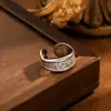 Anillo Ancho Exagerado Nuevo Anillo Abierto de Trébol de Cinco Hojas Anillo de Acero Inoxidable Anillo de Hoja Diseño de Nicho Presión de Aceite
