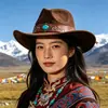 Sombrero de Vaquero Occidental con Patrón Bordado Sombrero Jazz de Ante Sintético Otoño e Invierno Sombrero de Vaquero Occidental Retro Americano Protección Solar