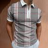 Camisa Polo de Comércio Exterior Transfronteiriço Camisa Xadrez Estampada com Gola Europeia e Americana Moda Masculina Cardigã com Zíper Camiseta de Manga Curta