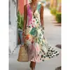 Moda Femenina Nueva Primavera/Verano Marca Independiente Europea y Americana Transfronteriza Minimalista Elegante Holgado Cuello en V Estampada Botón Diagonal Vestido Camisa G956