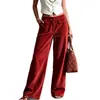 Pantalones de pana anchos retro para mujer Otoño/Invierno 2026, Pantalones rectos de cintura alta con doble bolsillo, Pantalones casuales transfronterizos europeos y americanos