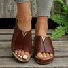 Sandalias de plataforma con boca en V hueca de talla grande para comercio exterior transfronterizo, sandalias de playa con cuña y punta abierta de estilo retro europeo y americano para mujer