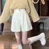 Pantalones cortos de pana gruesa para mujer, otoño e invierno, versátiles, de línea A, casuales, de pierna ancha, talla grande, ropa exterior, holgados, adelgazantes, pantalones de cinco puntos