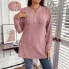Talla Grande 2026 Sitio Independiente de Amazon Transfronterizo Top de Manga Larga con Media Cremallera de Color Sólido y Costilla Cepillada para Mujer Otoño e Invierno Sin