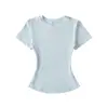 Camiseta de manga corta ajustada con cuello redondo, estilo retro europeo y americano, básica, versátil, elástica, ajustada, de color liso, para mujer.