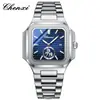 Reloj de pulsera de acero para hombre de moda, de alta calidad, cuadrado, de cuarzo, con correa de eslabones, calendario, impermeable, luminoso, para hombre
