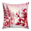 Nueva Funda de Almohada Rosa con Estampado de Muñeco de Nieve Temática Navideña Decoración Suave para el Hogar Cojín de Regalo Navideño Funda de Cojín Transfronteriza