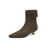 Botines elásticos de mujer ajustados estilo coreano, nuevo modelo de otoño, color liso, punta fina, cierre trasero, tacón de gatito, tacón bajo, botines elásticos cortos para mujer