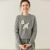 Suéter de Cachemira Jacquard con Perro de Dibujos Animados, Cuello Redondo Suave, Otoño/Invierno 2025, Suéter de Punto Holgado para Mujer, Top Básico