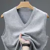 Chaleco de Lana de Color Puro Otoño e Invierno para Hombre con Cuello en V Prendas de Punto Base Prendas de Punto Chaleco para Hombres de Mediana Edad y Mayores Ropa para Papá
