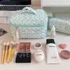 Bolsa de Maquiagem Verde Menta com Bolinhas, Grande Capacidade, Bolsa de Armazenamento de Maquiagem de Algodão Acolchoado Estilo Ins, Bolsa de Higiene Pessoal Portátil para Viagem