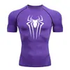 Teum Export Camiseta de Manga Corta de Compresión de Secado Rápido con Estampado de Araña para Hombre Y2K Capa Base para Correr Body para Entrenamiento de Fitness