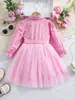 Exportación Transfronteriza Vestido Camisa de Manga Larga con Estampado Floral Pequeño para Niñas Botones Camisa Empalme Falda de Malla