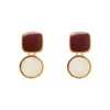 Aretes cuadrados de perlas de aceite de gota rojo vino, aguja de plata, aretes geométricos franceses de alta gama, aretes elegantes y de moda