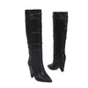 Botas Femininas de Cano Alto Bico Fino Tamanho 34-48, Botas Femininas Prata Tamanho Grande Slip-On Versátil com Solado de Borracha Antiderrapante