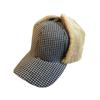 Pequeño Sombrero Lei Feng a Cuadros para Mujer, Sombrero de Ciclismo a Prueba de Viento para Otoño e Invierno, Sombrero de Algodón Cálido a Prueba de Frío con Forro de Felpa, Versión con Forro de Felpa