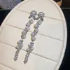 Pendientes de Borla de Pedrería Perla Estilo Nuevo Europeo y Americano Aguja de Plata Lujo Ligero Sentido de Gama Alta Colgantes de Oreja Moda Exquisita Pendientes de Banquete para Mujer