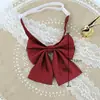 Uniforme JK de Color Sólido Estilo Universitario Corbata de Moño Flor en el Cuello Estilo Japonés Raíz de Pluma de Moño Ángulo Plano Mango Largo Todo Fósforo