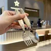 Cuchara y tenedor de acero inoxidable 316 para uso doméstico, cubiertos lindos para comer para bebés, cuchara y tenedor para niños con mango corto, se pueden grabar con láser con logotipo