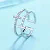 Anillo Cruzado Cuadrado de Doble Capa s925 Plata de Ley Diseño de Nicho Sentido Frío Alto Sentido Anillo Abierto Anillo para Mujeres