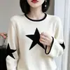 Suéter de punto jacquard con estampado de estrellas para mujer, otoño/invierno, bloques de color, manga larga, versátil, adelgazante, capa base tipo jersey, nuevo estilo 2026