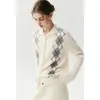 Nueva colección de otoño: retro, estilo old-money, cárdigan preppy con cuello de polo, suéter de punto de cachemira con patrón de rombos para mujer, diseñado para crear un efecto adelgazante