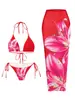 Novo Maiô Três Peças Sexy Estampado Estilo Europeu e Americano de Comércio Exterior Transfronteiriço Edição Fixa Estampada Charm Lily da Amazon