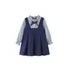 Vestido de Manga Larga Nuevo para Niñas Primavera y Otoño Niñas Talla Pequeña y Mediana Niños Empalmado Estilo Fresco Falso Dos Piezas Falda de Princesa