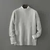 Suéter de Lana Pura Nuevo Otoño/Invierno Baicai Rong para Hombre de Cuello Semi Alto Tejido de Punto Simple Casual de Negocios Camiseta Base de Punto