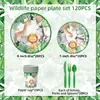 Punto Selva Animal Fiesta Niños Suministros para Fiesta de Cumpleaños Niños Platos de Papel Desechables Vasos de Papel Servilletas de Papel Decoraciones de Ambiente