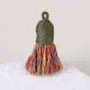 Pingente de Borla Pequena de Fio de Algodão Enrolado à Mão Estilo Xizang, Material para Pulseira DIY Feito à Mão, Ornamento de Borla Curta com Tampa Rosqueada