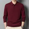 Hot2025 Nueva Camisa de Punto para Hombre Estilo Coreano Ajustada Casual Cuello Campana Color Sólido Manga Larga