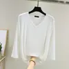 Camiseta de Modal Manga Siete Puntos Ropa de Exterior Verano Cuello en V Versátil Casual Holgada Camiseta Base Top Ajustado