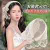 Conjunto de tiara de renda branca e lenço, lenço triangular estilo francês para cabelo, chapéu de lenço quadrado, adorno de cabeça de praia estilo pastoral para mulheres