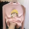 Roupa íntima feminina de manga comprida para primavera, outono e inverno, top térmico infantil com forro de fleece e gola alta