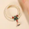 Pulseira de Sementes de Bodhi de Jade Branco para Mulheres, Estilo Vagem de Lótus do Zodíaco Chinês, Pulseira de Contas de Oração Budista, Presente Atacado