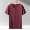 Comércio Exterior Camiseta Masculina de Seda de Gelo com Decote em V de Manga Curta Verão Cor Pura Seda de Gelo Fresca Manga Meia Manga Fina Elástica Secagem Rápida