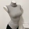 Cintura Pequeña Buena Para Usar Figura Bonita Sin Mangas Elegante Ajustado Color Sólido Cuello Alto Elegante Body Parte Inferior Top Camiseta
