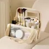 Bolsa de Maquiagem de Pé para Mulheres, Grande Capacidade, Abertura Lateral, Bolsa de Armazenamento Portátil, Maleta de Viagem com Gancho, Compartimentada, Armazenamento de Viagem Manual