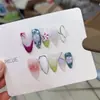 Uñas Postizas Portátiles Hechas a Mano Nai Zi B349 Nuevo Estilo Chino Bloque de Color Flor de Cerezo Pintada a Mano Degradado Estilo Europeo y Americano Uñas Portátiles