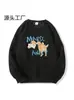 Moletom preto de gola redonda para mulheres, novo estilo outono/inverno, com estampa de cachorrinho de desenho animado, corte casual e solto, com forro de fleece adicionado para aquecimento extra