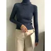 Camiseta Básica de Punto Negra de Cuello Alto para Mujer Otoño e Invierno Nuevo Ajustado Manga Larga Suéter Jersey Suave Superior de Invierno