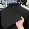 Camiseta de Manga Longa para Fitness, Gola Alta com Meio Zíper, Novo Estilo Primavera e Outono, Mangas Raglan, Elástica, Confortável, Camisa Base Esportiva Solta para Homens